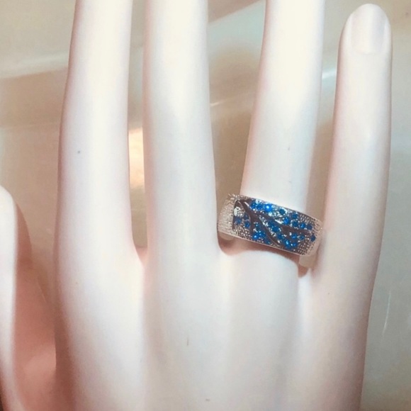 🦋Beautiful Royal Blue Topaz 925 Sterling Silver Art Deco Tree Design Band. - Picture 10 of 10